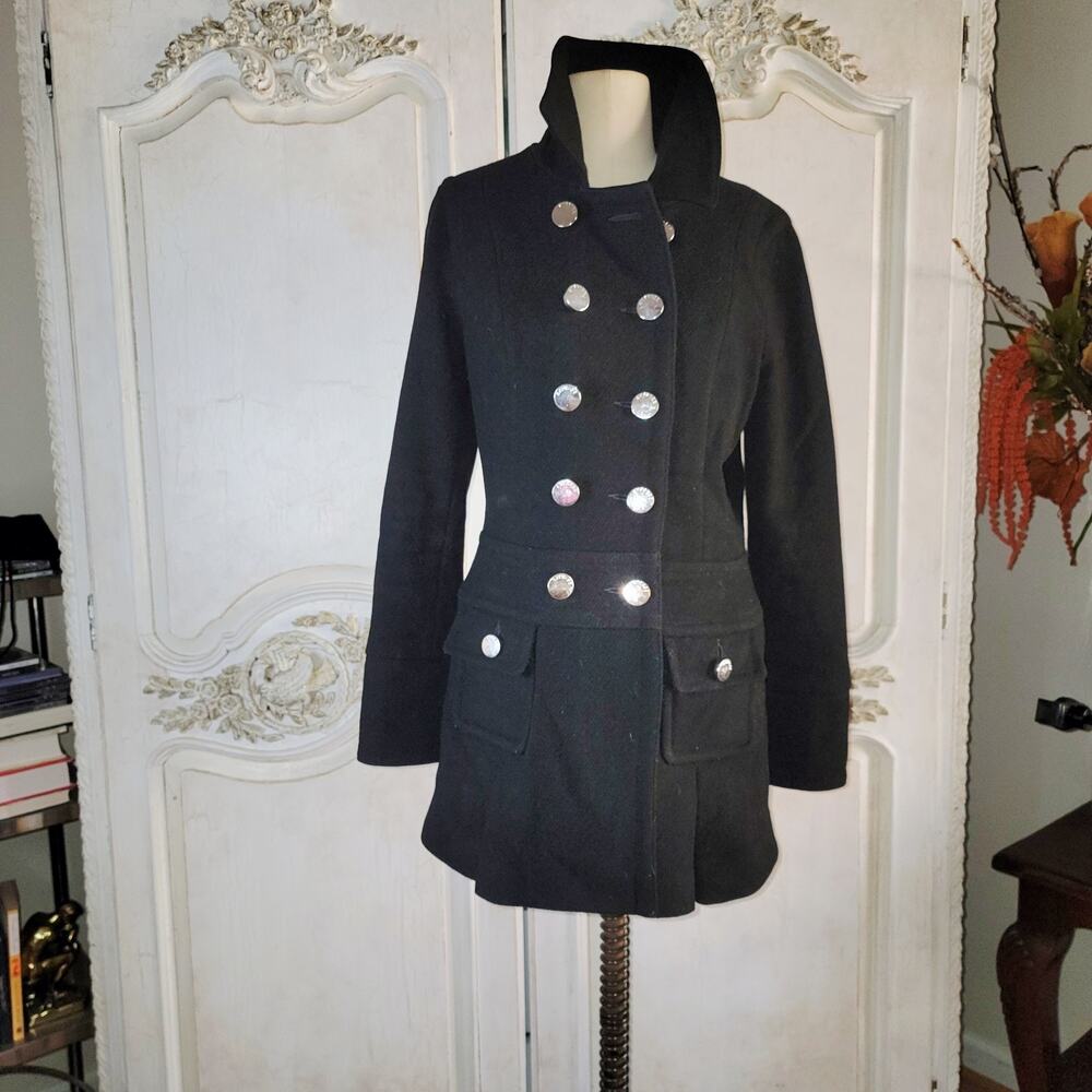 Express Double Military Breast Pea Coat Wool Blend Animal Print Lining Small